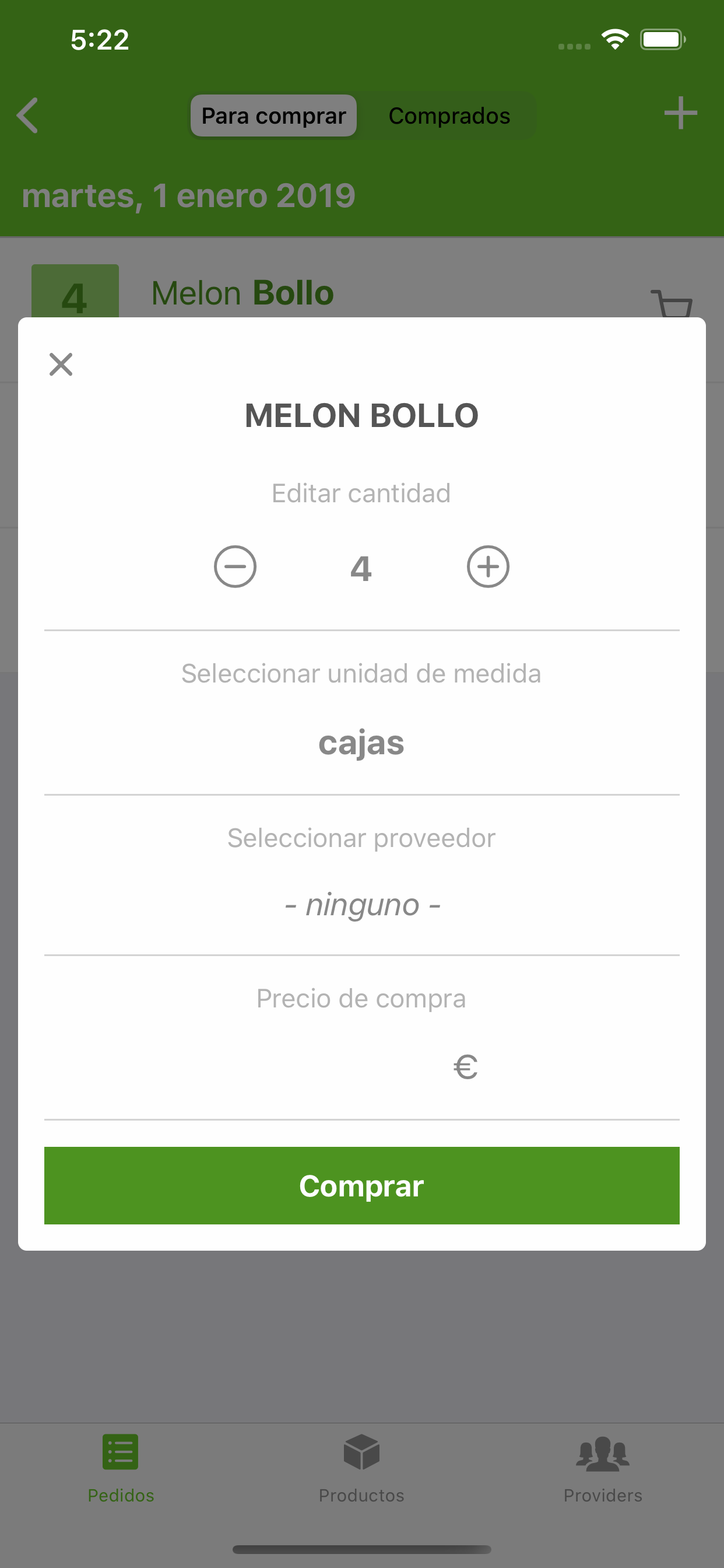 Diario de pedidos
