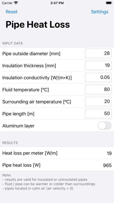 Pipe Heat Loss Screenshot