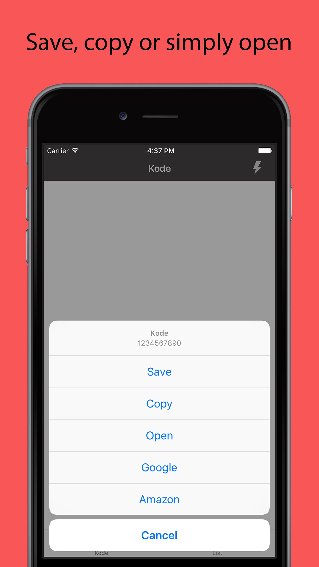 Screenshot do app Kode QR