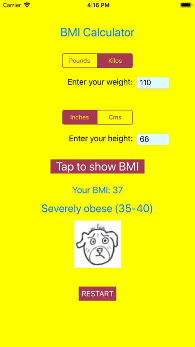 Amusing BMI Calculator Screenshot