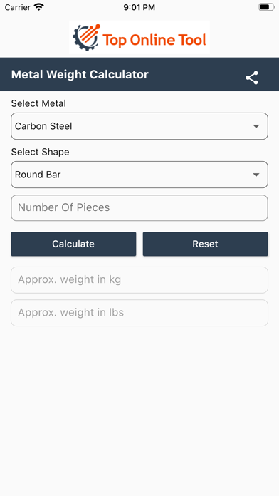 Metals Weight Calculator Screenshot 1 - AppWisp.com Metals Weight Calculator Screenshot 1 - AppWisp.com