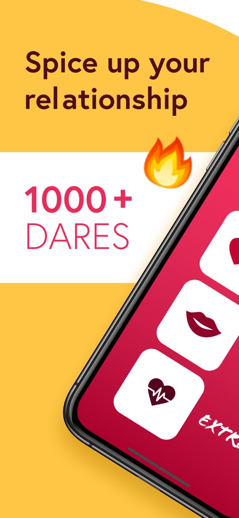 Sex & Love Game for Couple 18+ - The app highlights its vast collection of 1000+ dares, displayed alongside engaging icons like the heartbeat, encouraging deeper intimacy.