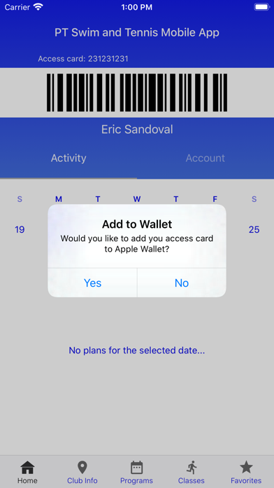 PT Swim and Tennis Mobile App Screenshot