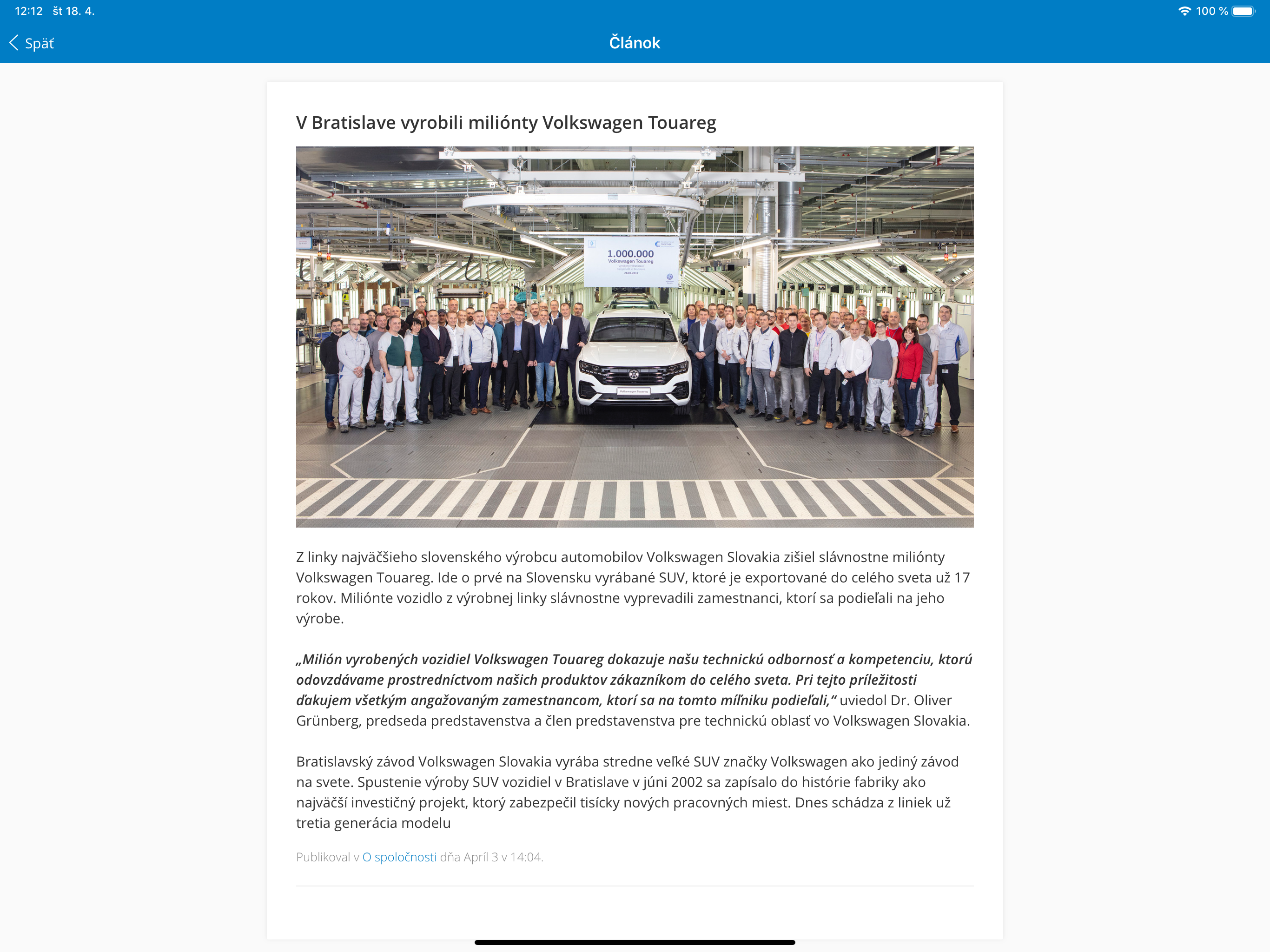 VW SK, zamestnanecká aplikácia