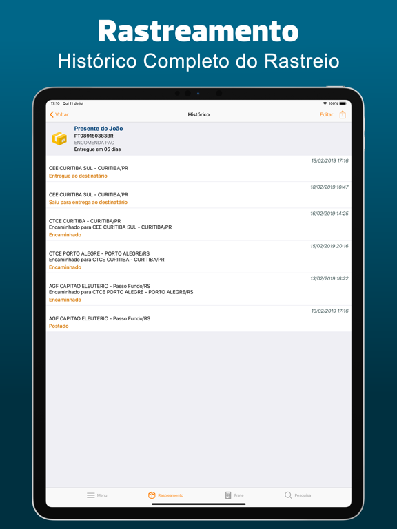 Rastreio de Encomendas iPad screenshot 1 - Utilities app