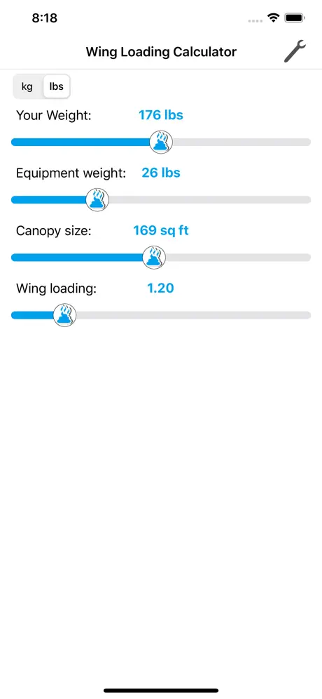 Fancy Wingloading Calculator
