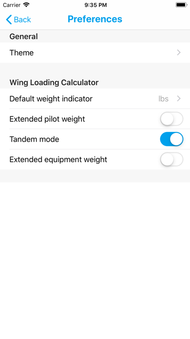 Fancy Wingloading Calculator Screenshot