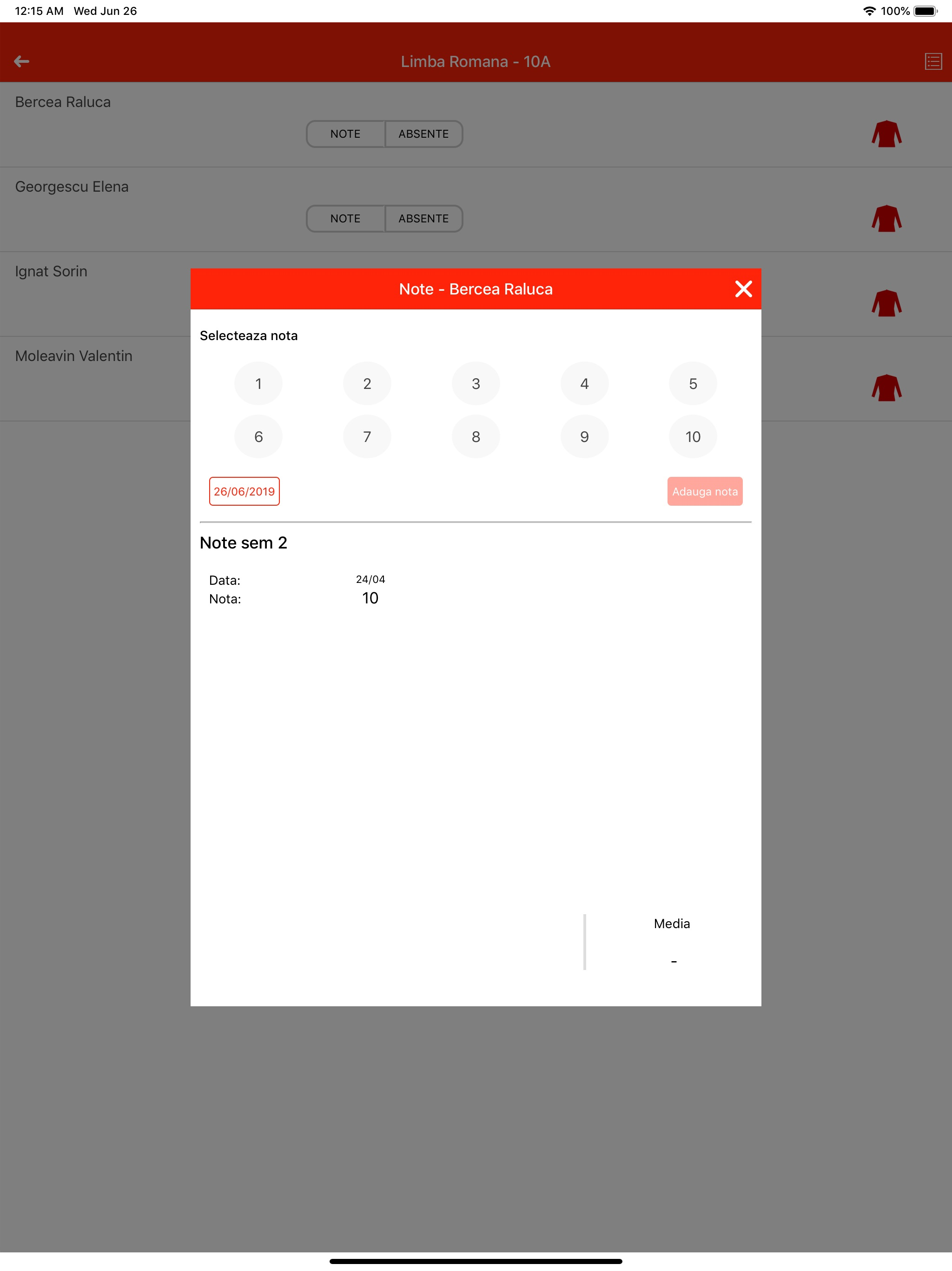 NoteInCatalog profesori