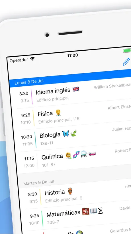 Horarios – Weekly Timetable