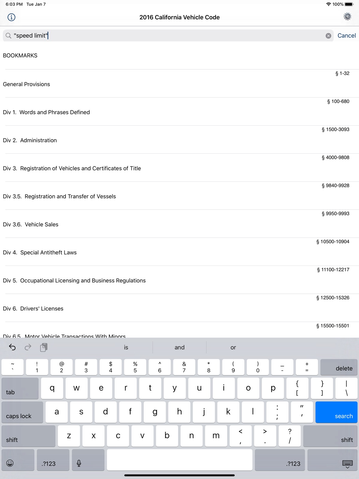 CA Vehicle Code 2026 ipad screenshot 1