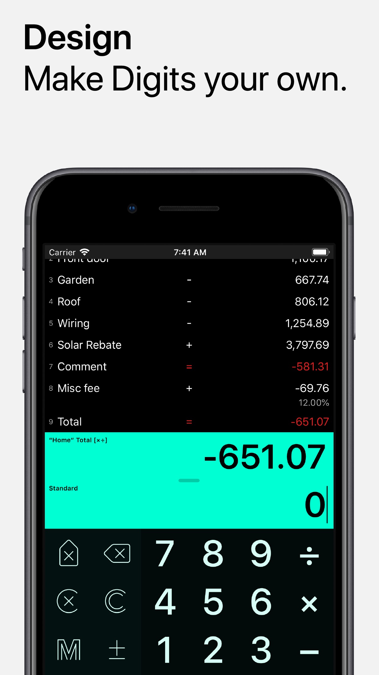 Screenshot do app Digits Tape Calculator