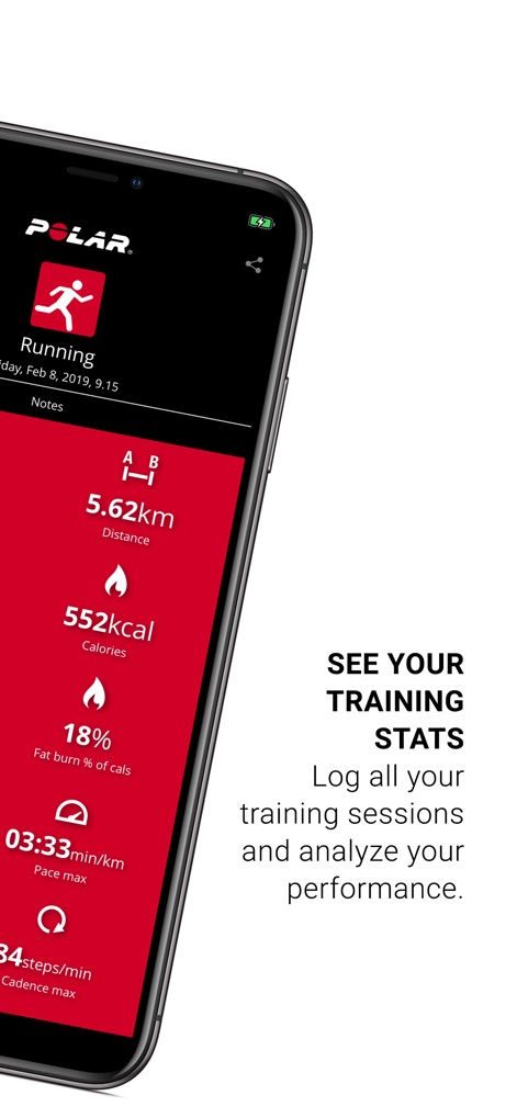 Polar Beat: Running & Fitness - Esta ferramenta exibe estatísticas pós-treino, detalhando a distância percorrida e as calorias queimadas para análise da performance.