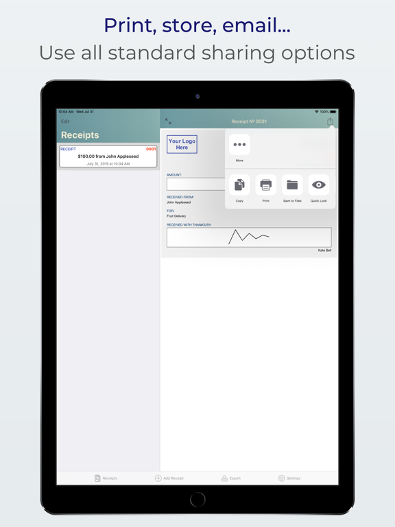 Receipts: create, print & mail iPad screenshot 5 - Business app
