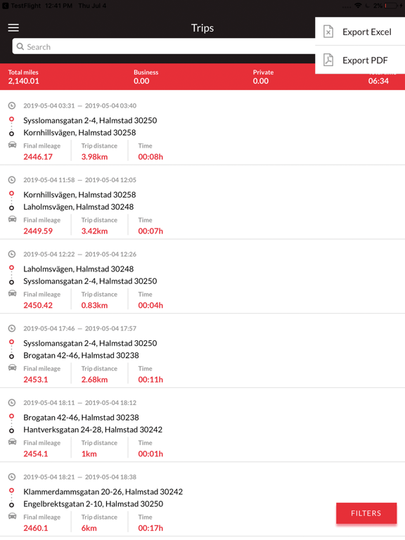 MiniFinder TripLog iPad screenshot
