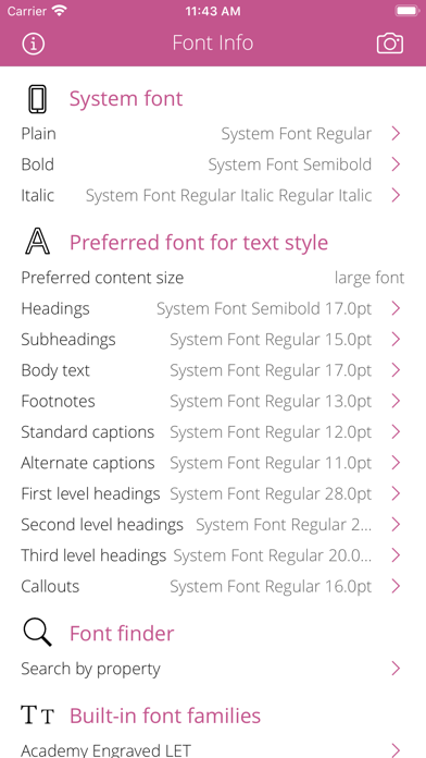 Font Info Screenshot