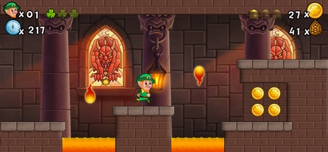 Lep's World 2 - Running Games - Immerse yourself in the perilous castle interiors, showcasing dangerous molten lava hazards and ornate stained glass windows.