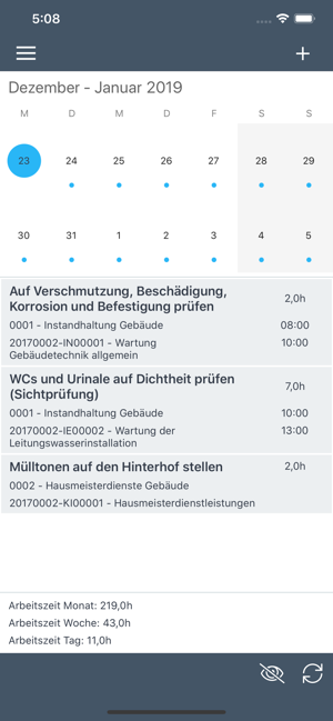 VitriApp-Arbeitszeit