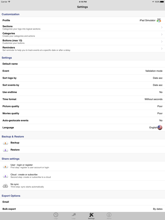 iLogger Pro iPad screenshot 5 - Utilities app