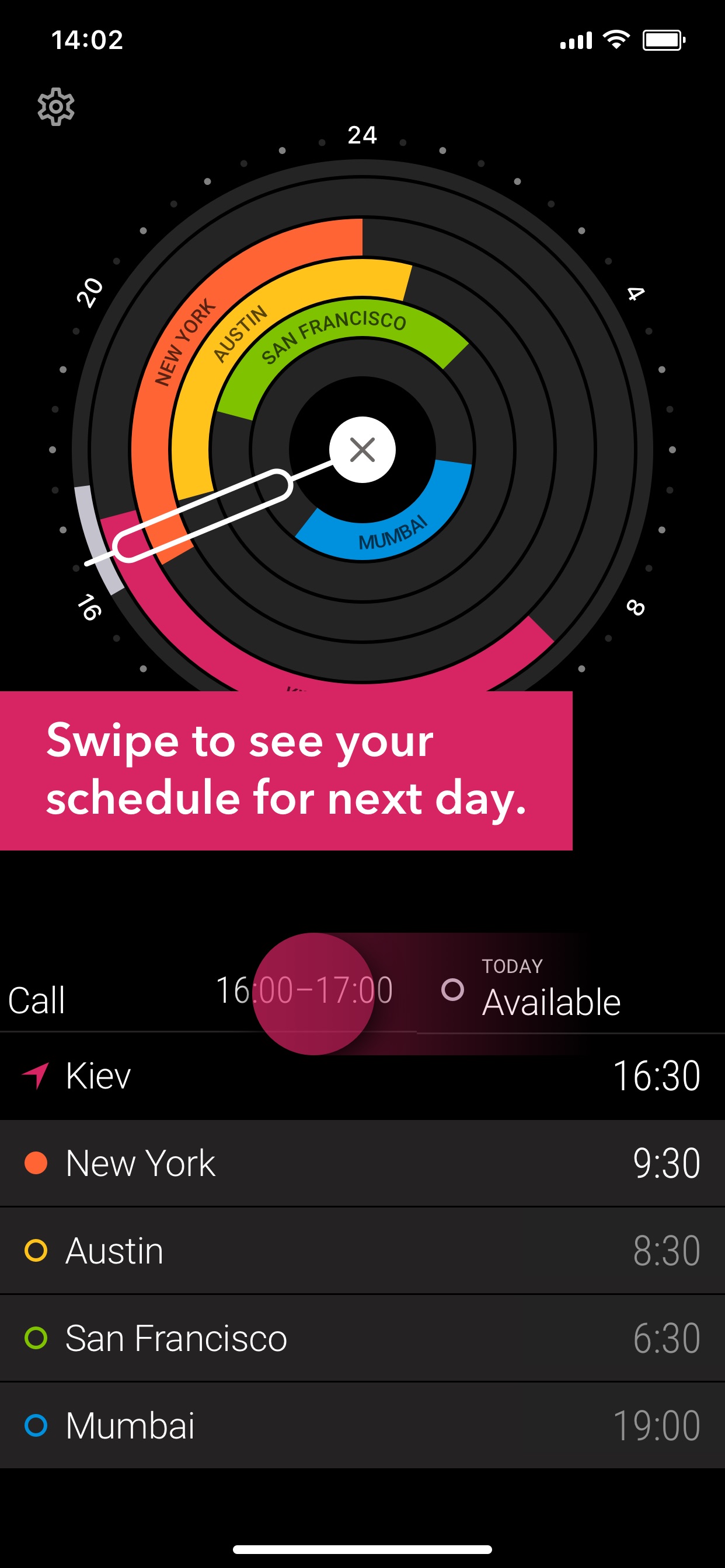 Swipe to see your schedule for next day.