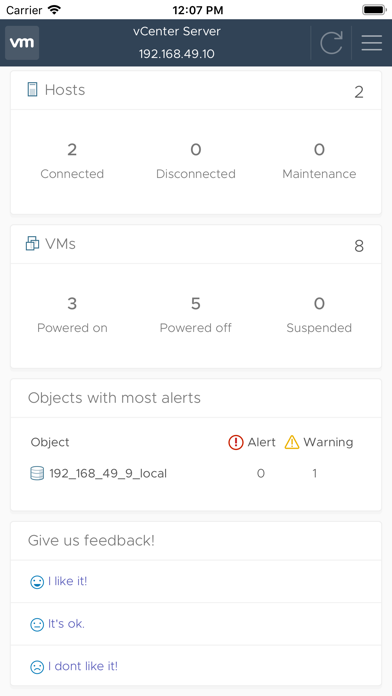 vSphere Mobile Client Screenshot