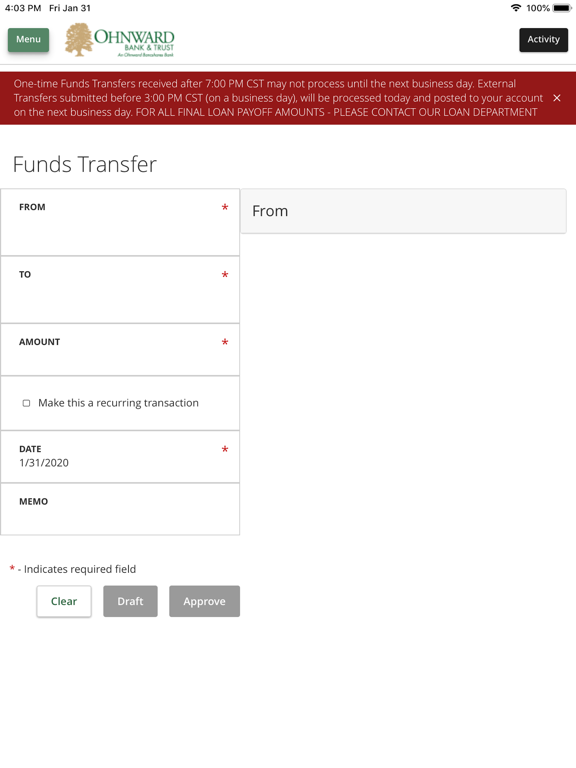 Ohnward Bank & Trust iPad screenshot 2 - Finance app