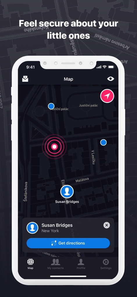 Location Tracker - find GPS - Discover how tapping on a contact's avatar reveals detailed location information and provides a convenient 'Get directions' button for easy navigation.