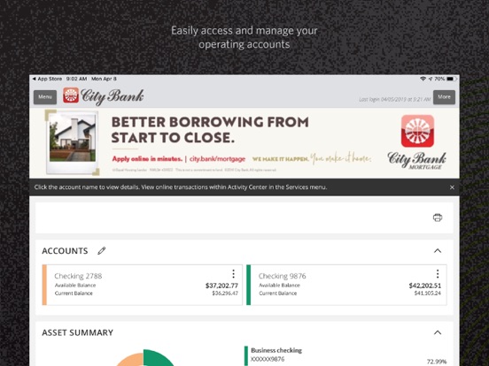 City Bank Business iPad screenshot 1 - Finance app