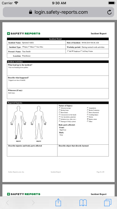 Safety Incident Reports | SR Screenshot