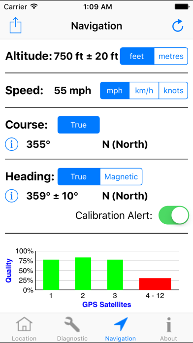 GPS Diagnostic: Satellite Test Screenshot