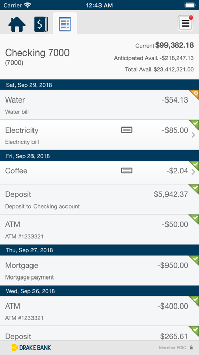 Drake Bank Business Banking Screenshot