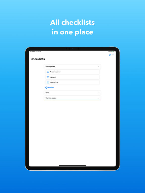 YourList - Checklist & To Do iPad screenshot 1 - Productivity app