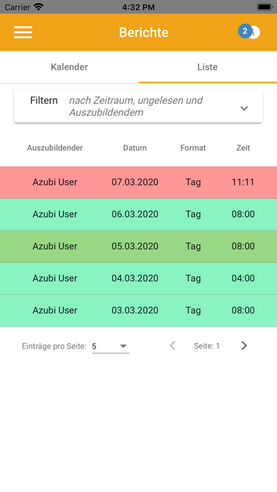 Berichtsheftapp Screenshot