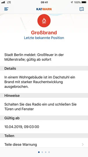 Screenshot von KATWARN auf dem iPhone 3