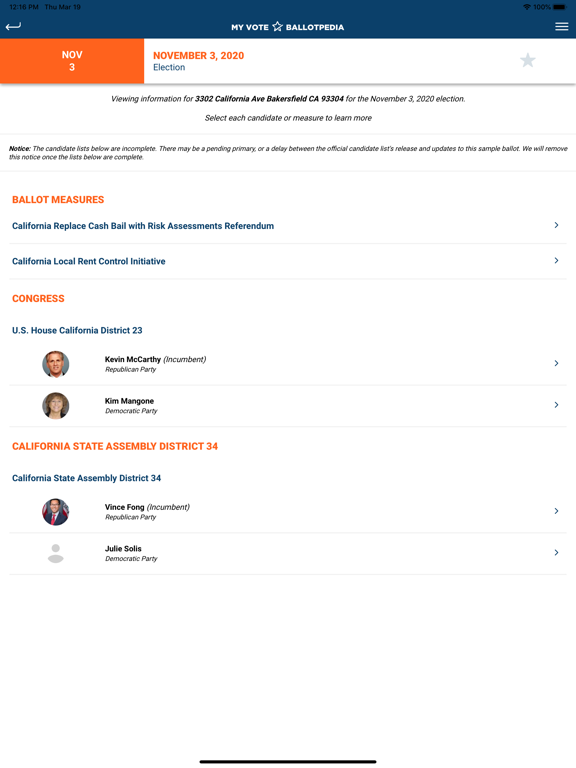 Screenshot #6 pour My Vote Ballotpedia