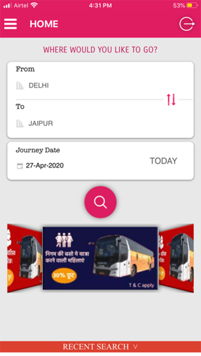 RSRTC RESERVATION APP Screenshot