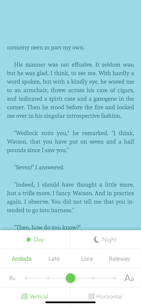 Offline Books - Read Unlimited - Los usuarios pueden personalizar su entorno de lectura eligiendo entre el modo "Día" o "Noche", y ajustando la tipografía o el tamaño del texto.