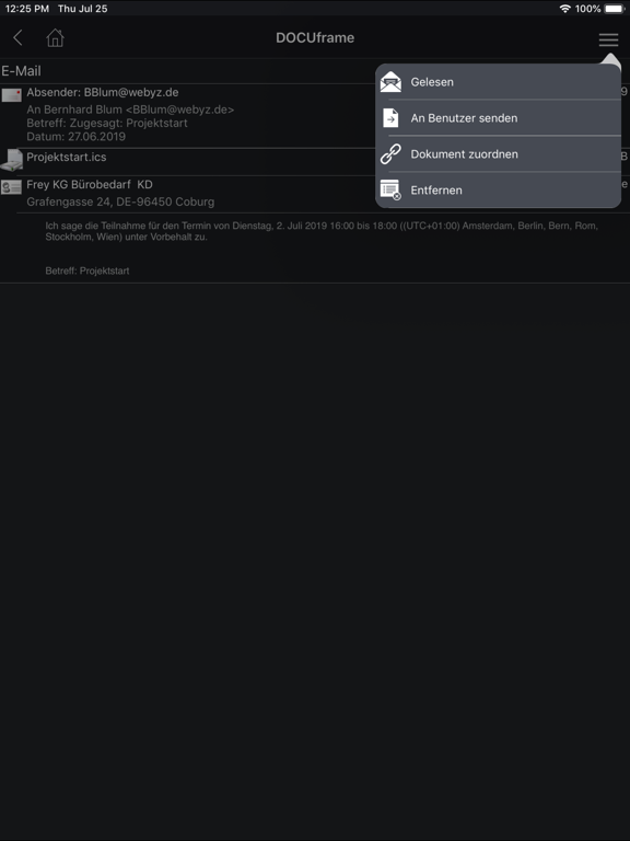 DOCUframe2 iPad screenshot