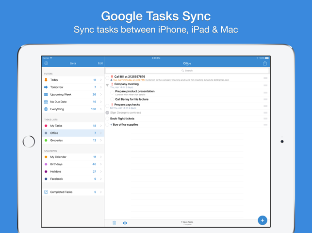 Captura de pantalla de GTasks Pro per a Google Tasks