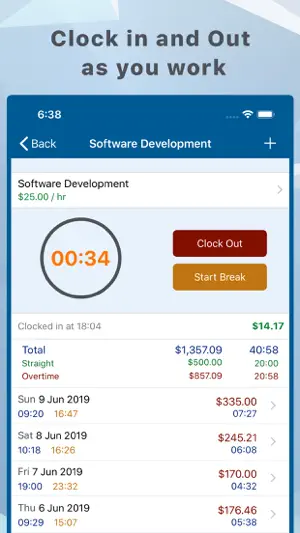 Hours and Pay Tracker: TimeLog screenshot 1