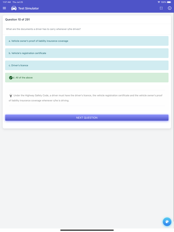 Quebec Class 5 Driving Test iPad screenshot