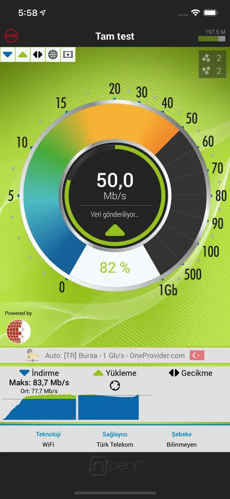 nPerf internet speed test