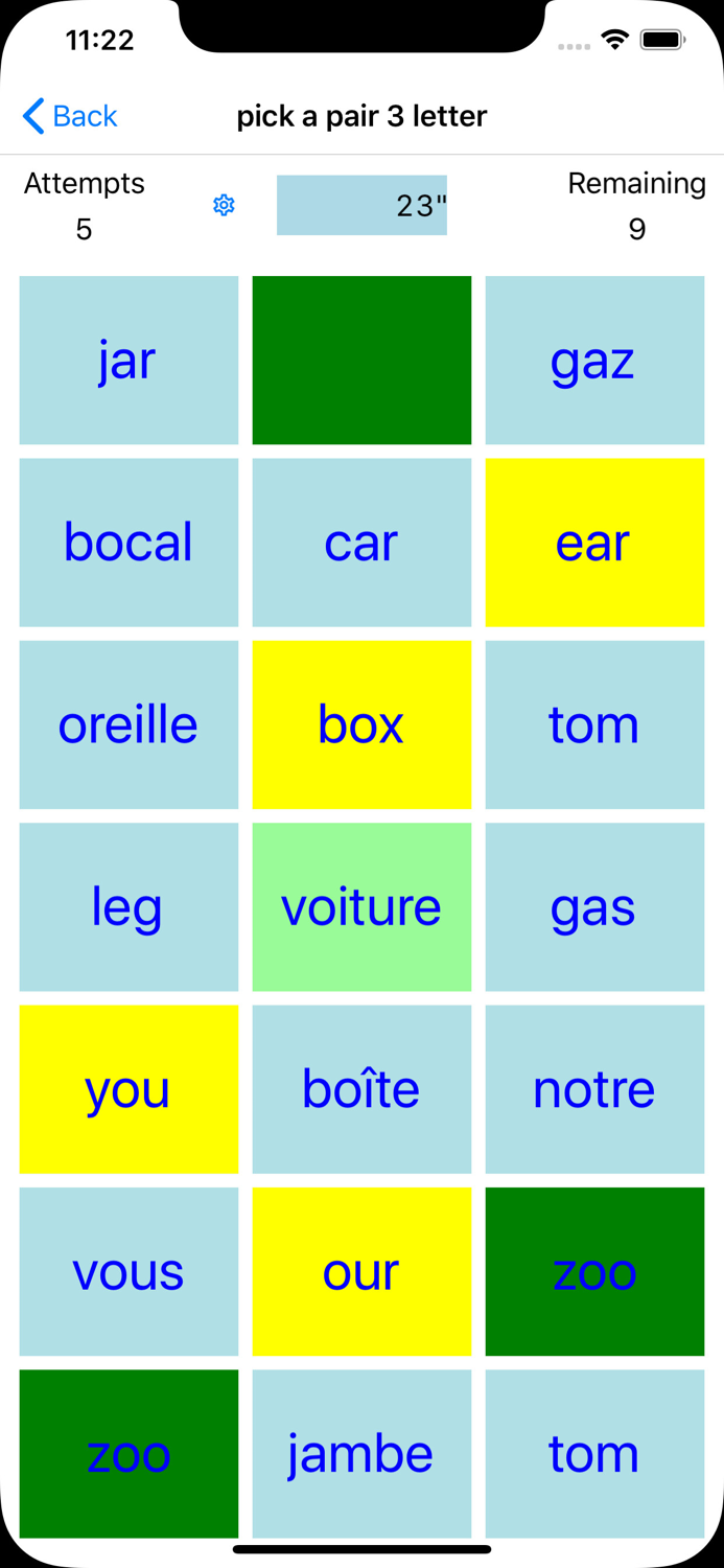 Pick A Pair French - English