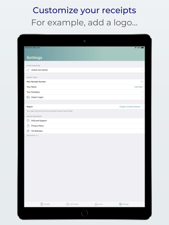 Receipts: create, print & mail iPad screenshot 7 - Business app