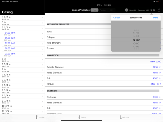 Oil Well PIPES Strengths Table iPad screenshot 5 - Productivity app