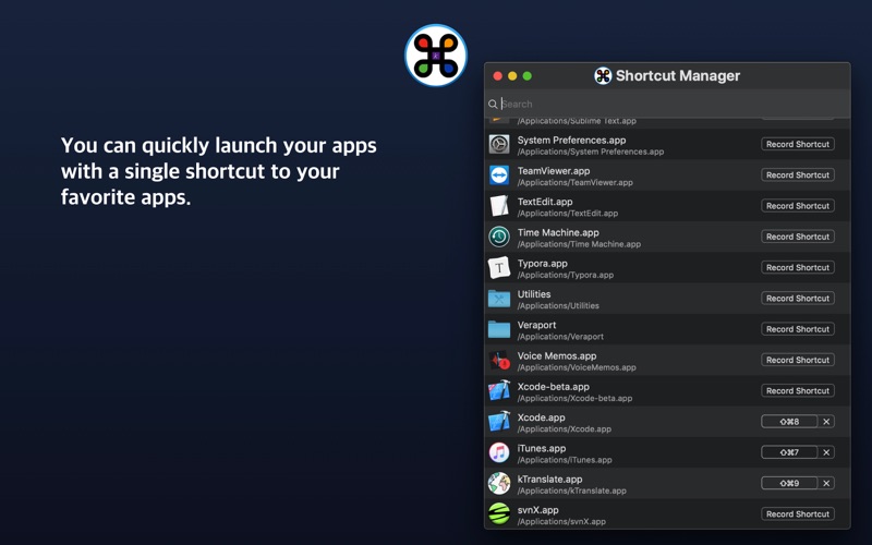 ShortcutManager app screenshot