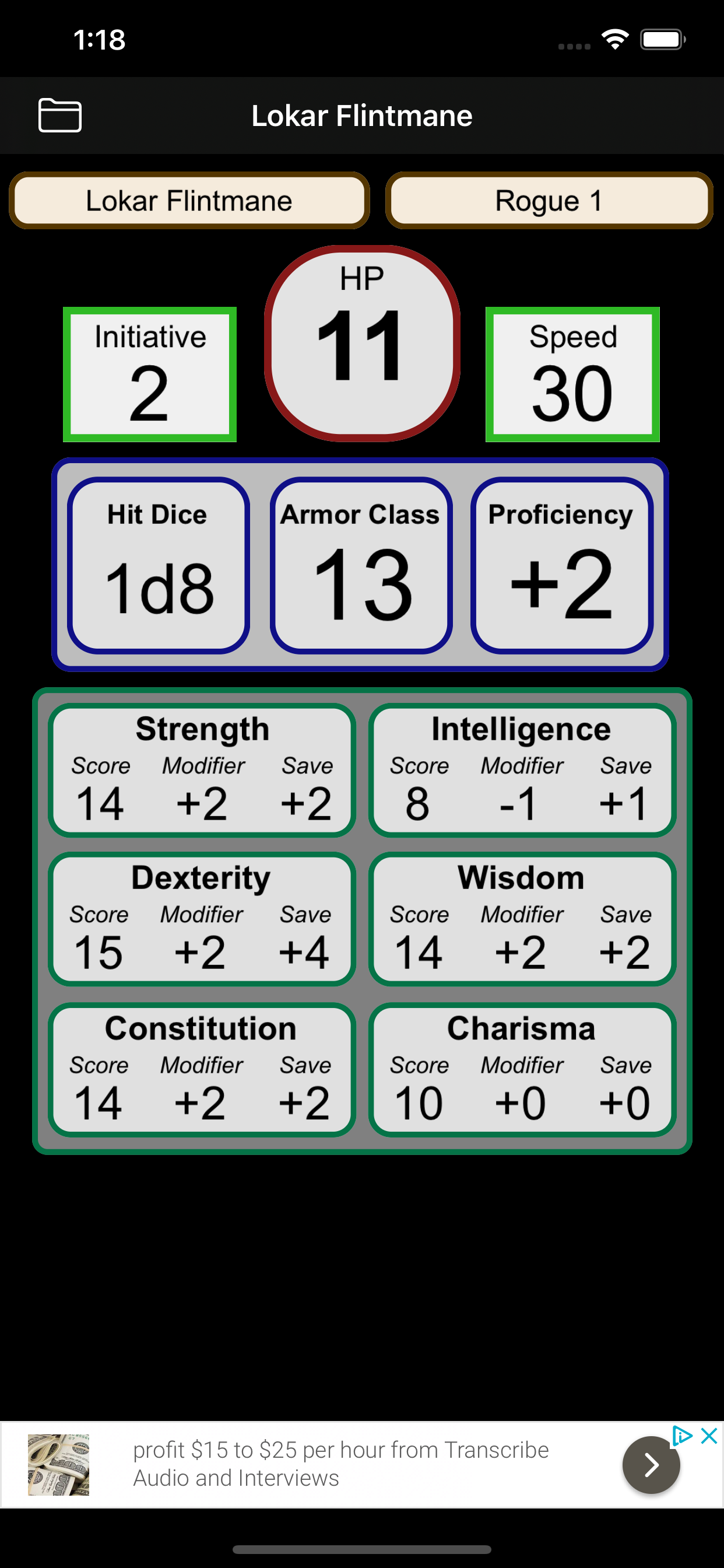 Fifth Edition Character Sheet