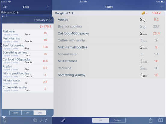 Just Buy! shopping list iPad screenshot