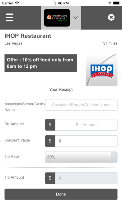 VIP Shop & Dine 4Less Card Screenshot