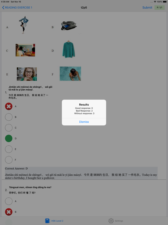 HSK 2 Practice Tests / Answers iPad screenshot