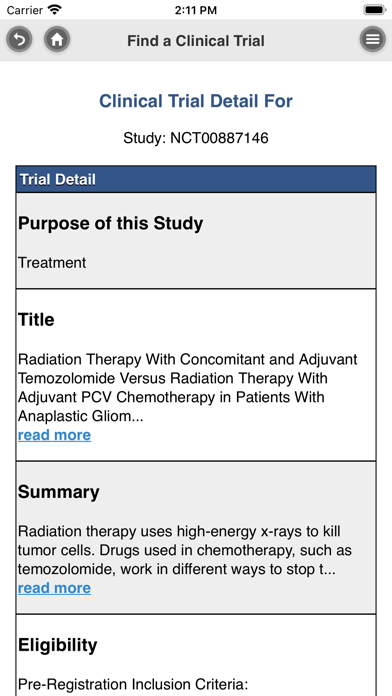 UTSW Cancer Clinical Trials Screenshot